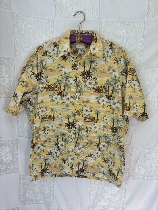 Pierre Cardin Other - Men’s 100% Cotton Butter Yellow Hawaiian Print Short Sleeve Button Down Size L